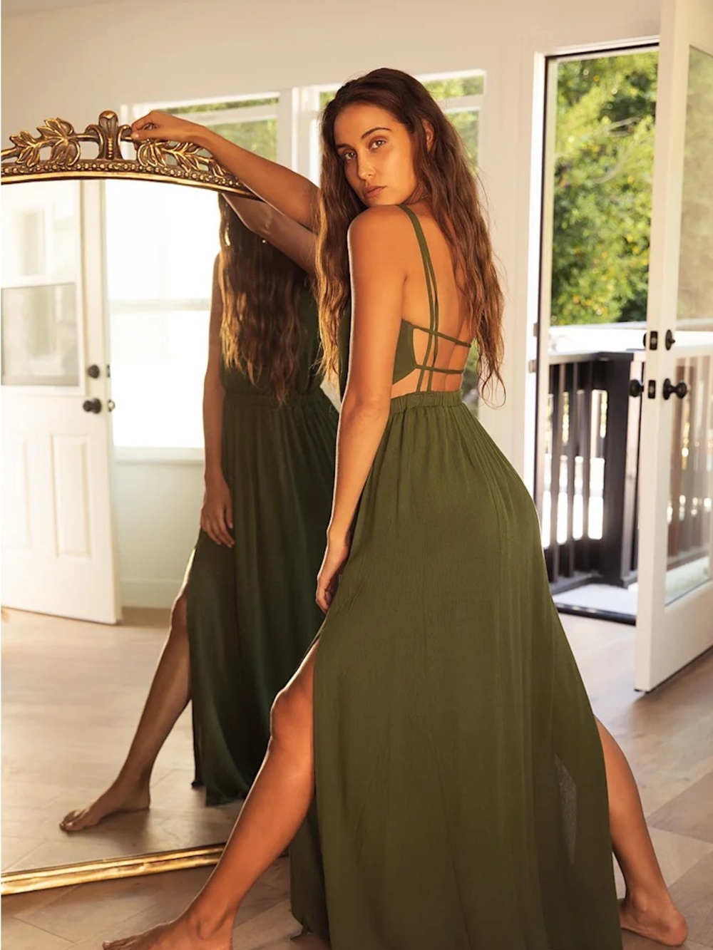 Lulu's Olive Green Strappy Back Maxi Dress